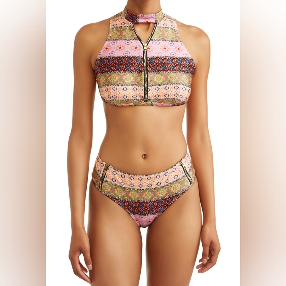 Pink and Orange Geometric Bikini Set